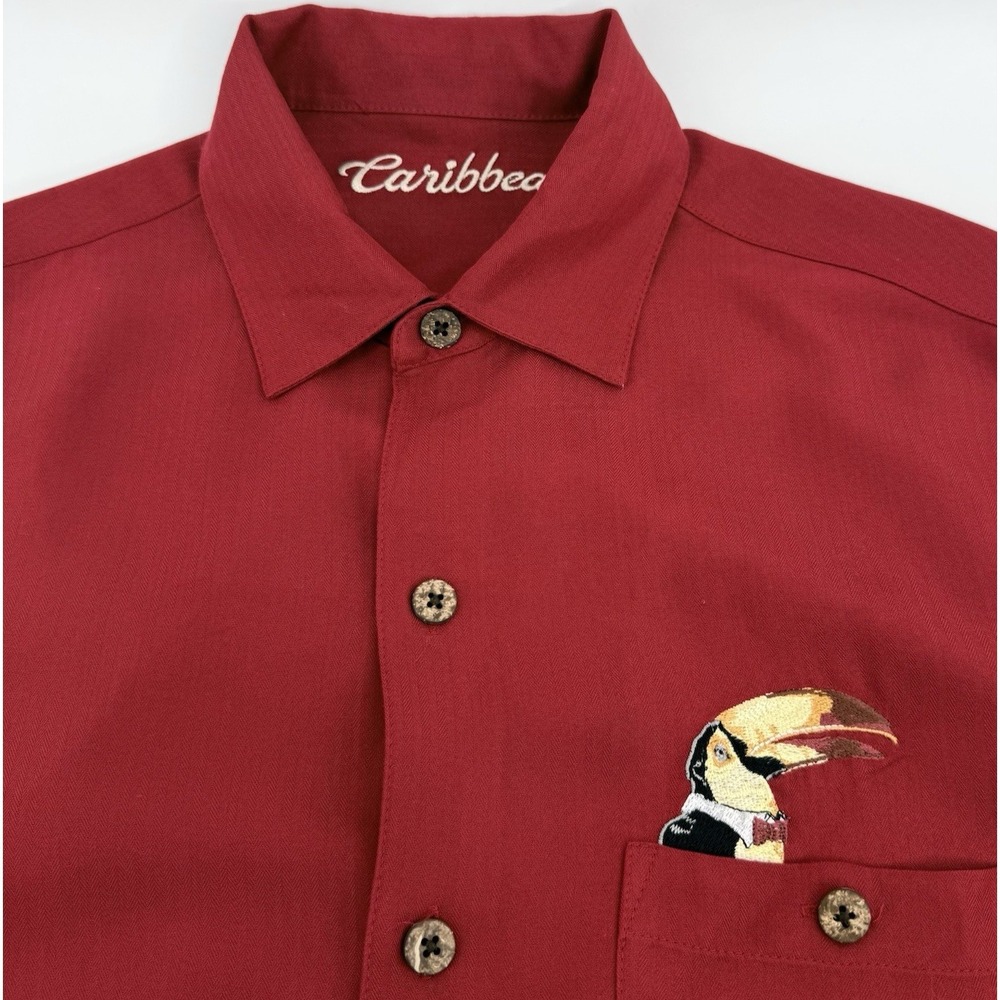 Caribbean Button Up Shirt Men M Red Toucan Tequila Cruise Vacation